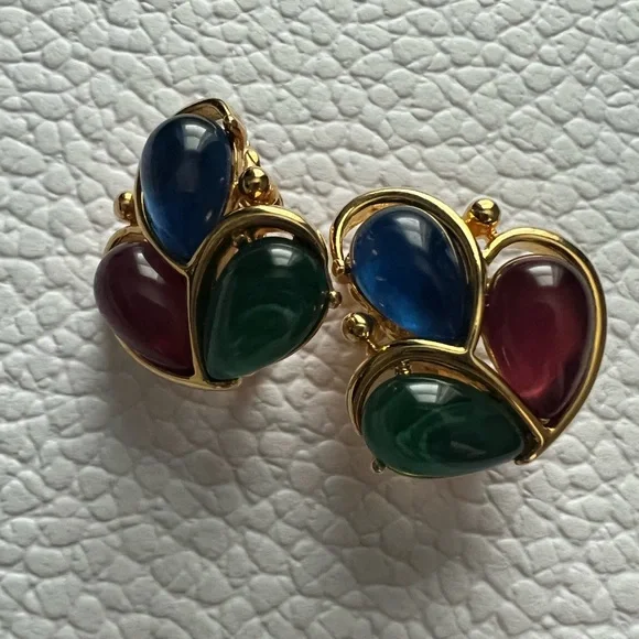 RARE Signed TRIFARI TM Peacock Feather Brooch & clip on earrings set - Picture 4 of 8